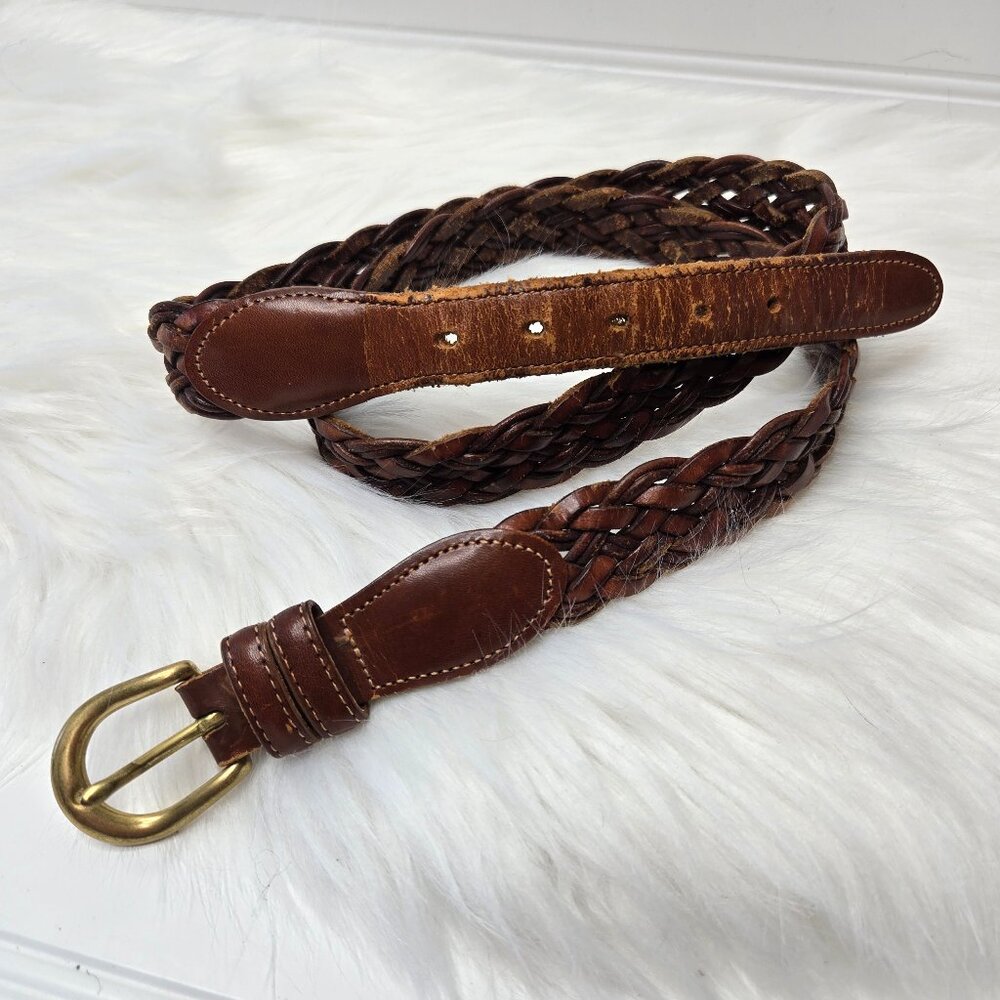 Vintage COACH British Tan Brown Braided Leather Brass Belt  3850 Unisex Size 38”